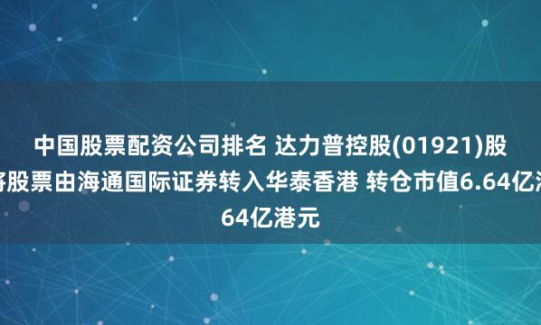 中国股票配资公司排名 达力普控股(01921)股东将股票由海通国际证券转入华泰香港 转仓市值6.64亿港元