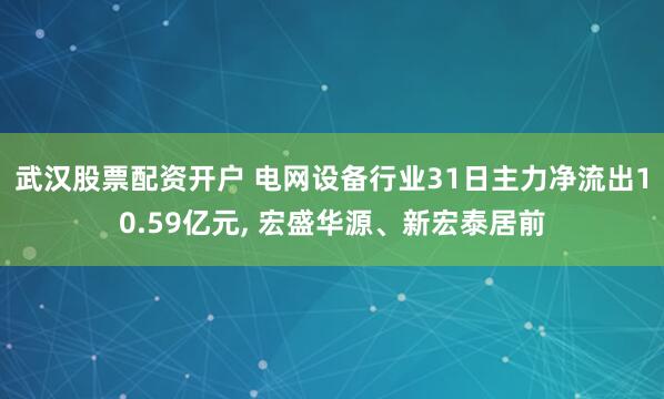 武汉股票配资开户 电网设备行业31日主力净流出10.59亿元, 宏盛华源、新宏泰居前