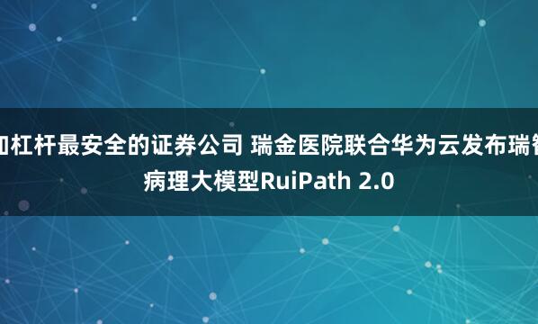 加杠杆最安全的证券公司 瑞金医院联合华为云发布瑞智病理大模型RuiPath 2.0